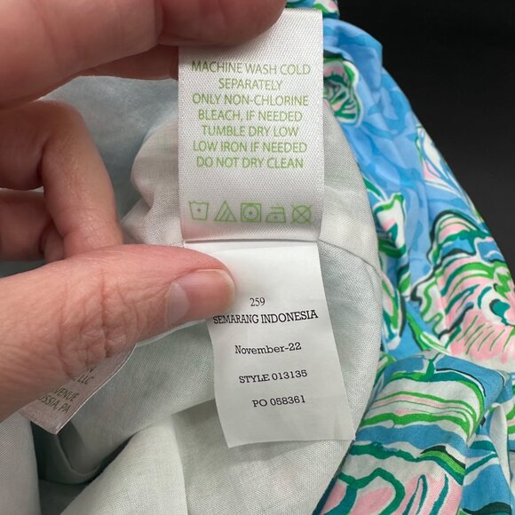 Lilly Pulitzer XXS Blue Green Floral Barbara Maxi Dress Puff 3/4 Sleeves READ - Picture 9 of 12